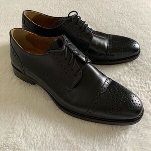 Men’s 8M JOHNSTON & MURPHY Lewis Cap Toe Black Leather Oxford Dress Shoes